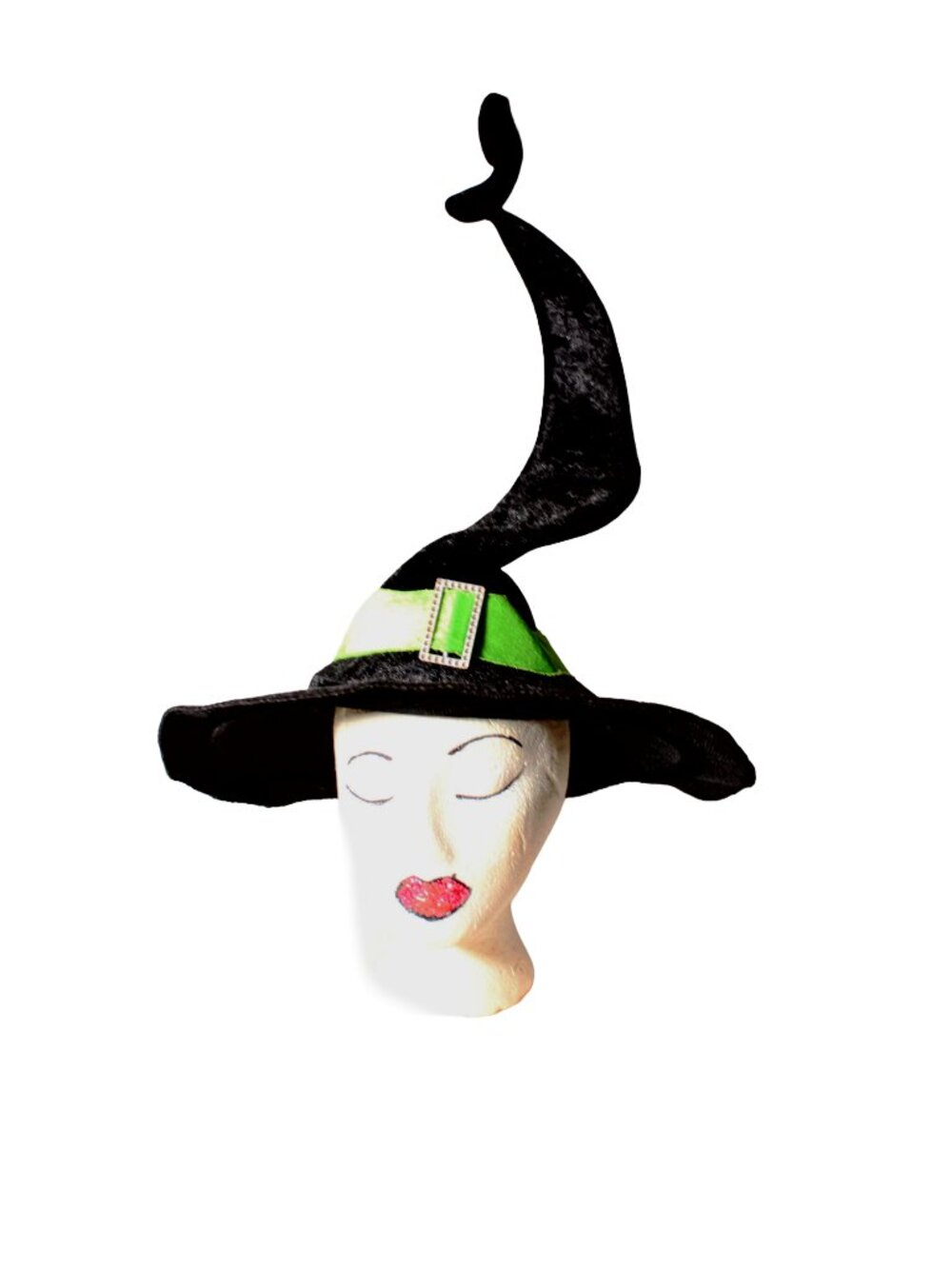 Black and Green Witch Hat Curly Point OSFM